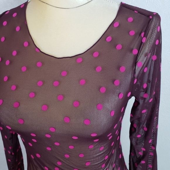 Bar lll Sheer Mesh Polka Top XXS Purple Pink - Picture 5 of 7